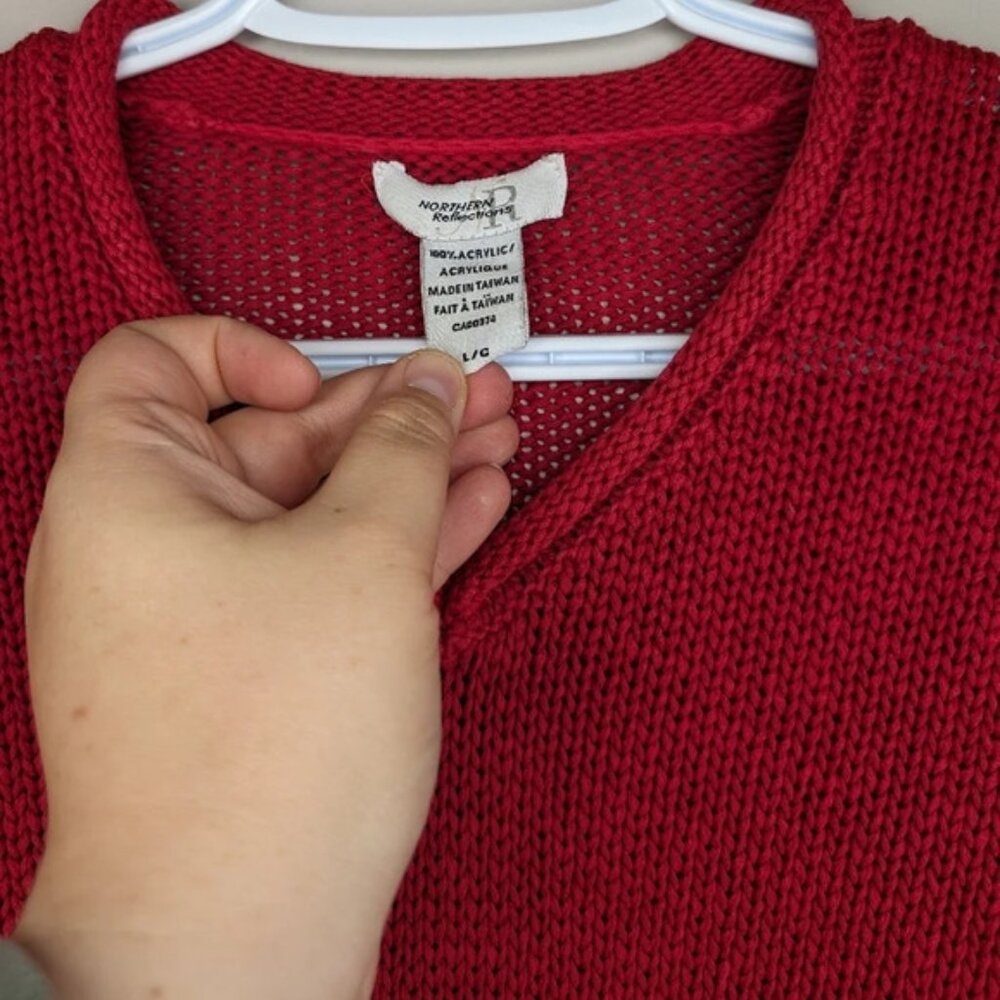 Vintage Northern Reflections Red  Knit 3 4 Sleeve V Neck Sweater Top Women Large - Picture 3 of 8